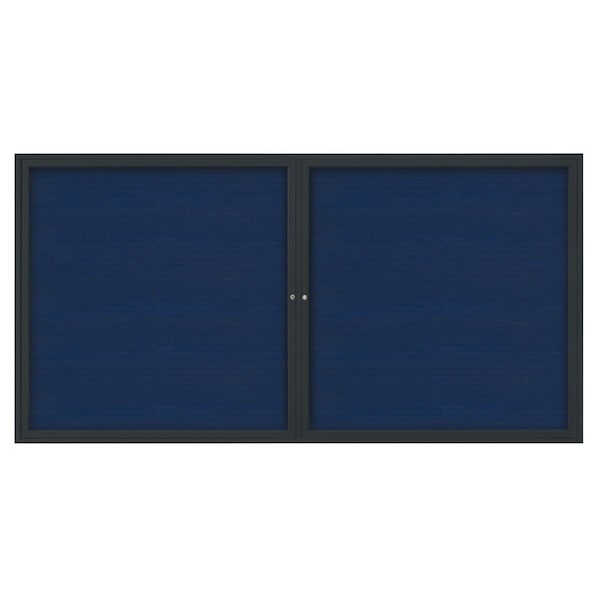 72"x36" 3-Door Enclosed Outdoor Letterboard, Blue Felt/Black